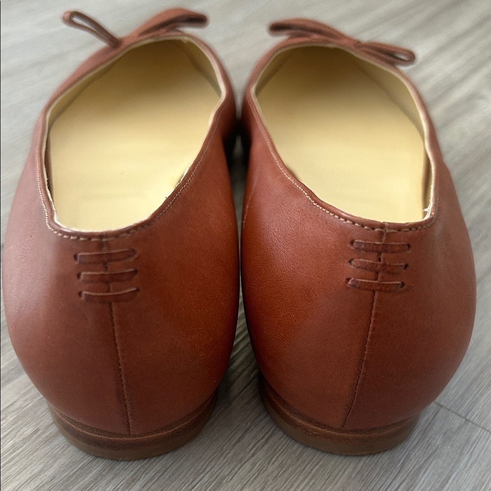 Sarah Flint Natalie Tan Leather Flats with Bow - Picture 8 of 9